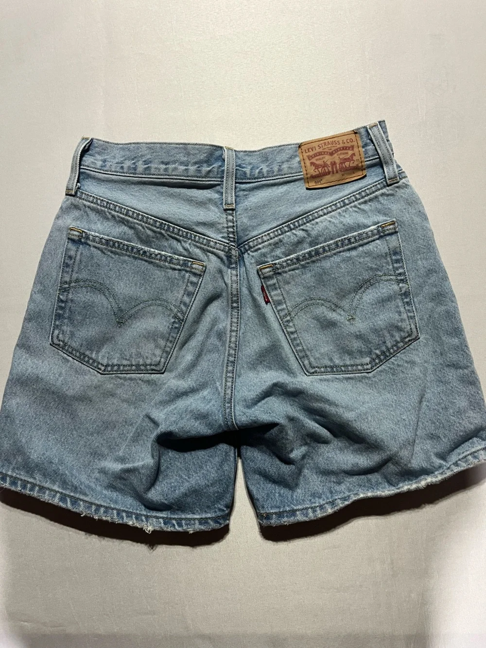 Levi's 501 Womens W26 Light Blue High Rose Button Closure Denim Long Jean Shorts